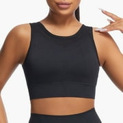 TrendVibe365 Sports Bras Women Mesh No Underwire Push up No Show Bralettes Padded High Neck Full Back Coverage Wide Strap Supportive Longline Corset Bra Full Coverage Crop Tank Top Comfort Shapewear